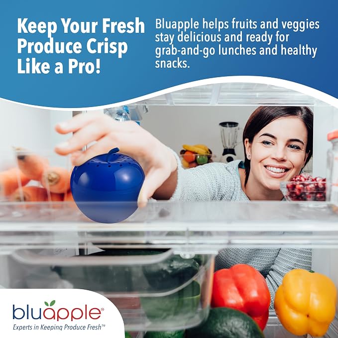 BluApple Produce Saver Ethylene Gas Absorber - Fresh Fruit & Vegetable Storage for Refrigerator, Each Packet Lasts 3 Months, Produce Storage, BPA Free - Combo Pack (8 Packets & 2 for 1 Year)