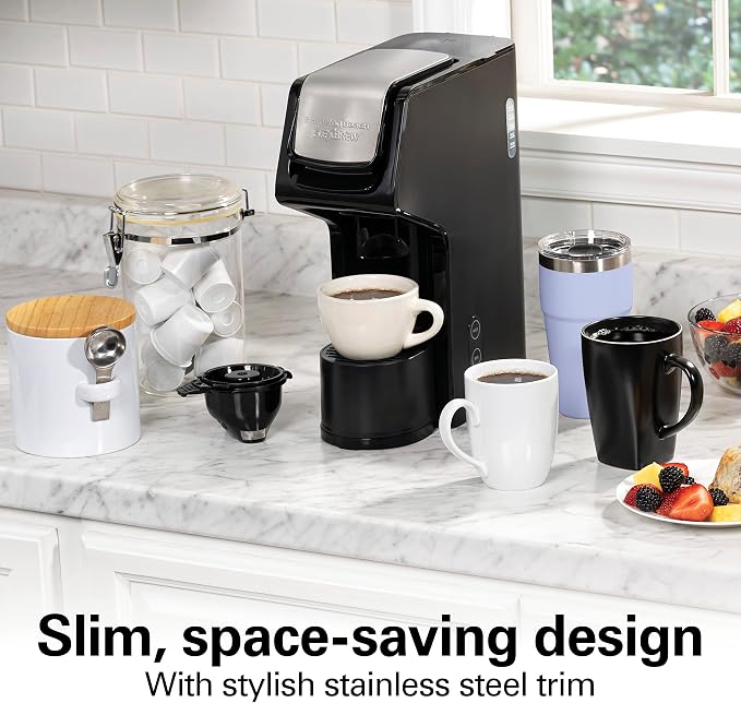 Hamilton Beach 49918 FlexBrew Single-Serve Coffee Maker Compatible with Pod Packs and Grounds, 14 oz, Black, Stainless - Fast Brew