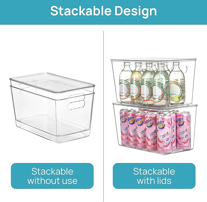 Vtopmart 10 Pack Clear Stackable Storage Bins with Lids, XLarge | BPA-free Plastic, Organize Vertically, For Pantry Kitchen Fridge Cabinet Closet Bathroom, Built to Last, Easy to Move
