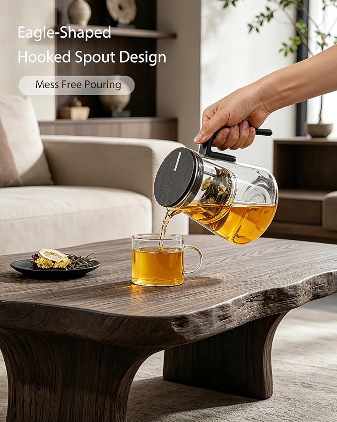 ZENS Echanted Teapot with Infuser for Loose Tea, 27oz Magnetic Teapot | Magic Glasss Teapot with infuser, Mess -Free Japanese Style Teapot for Herbal Tea Lovers, Black Walnut Pattern
