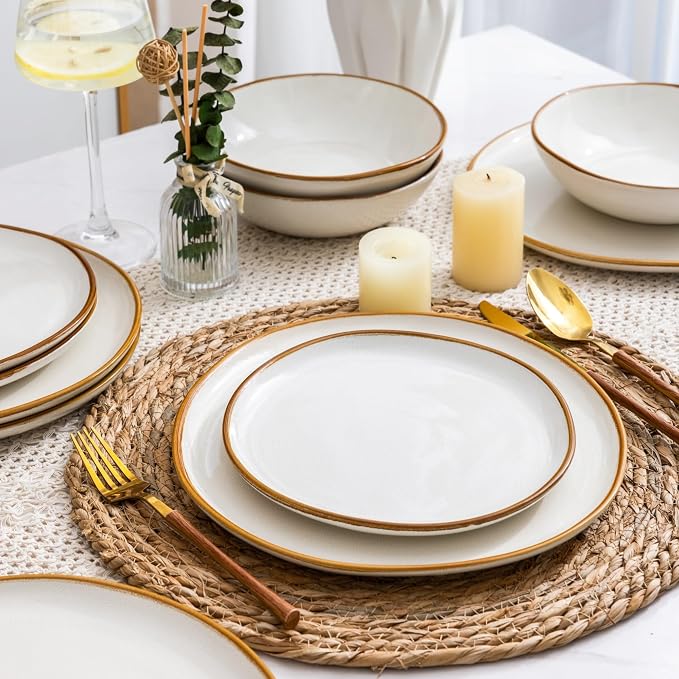 AmorArc Ceramic Dinnerware Sets for 8, 24Pcs Plates and Bowls Sets Dishes | Stoneware Handmade Reactive Glaze Dinner Set, Highly Scratch Resistant | Dishwasher & Microwave Safe Dishware