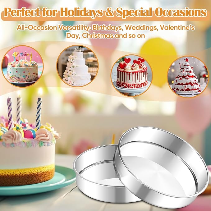 E-far 11 Inch Cake Pan Set of 2, Stainless Steel Round Baking Pans Tins | Non-Toxic & Leak-Proof Mold for Birthday Wedding Layer Tiered Cake, Easy Clean & Dishwasher Safe