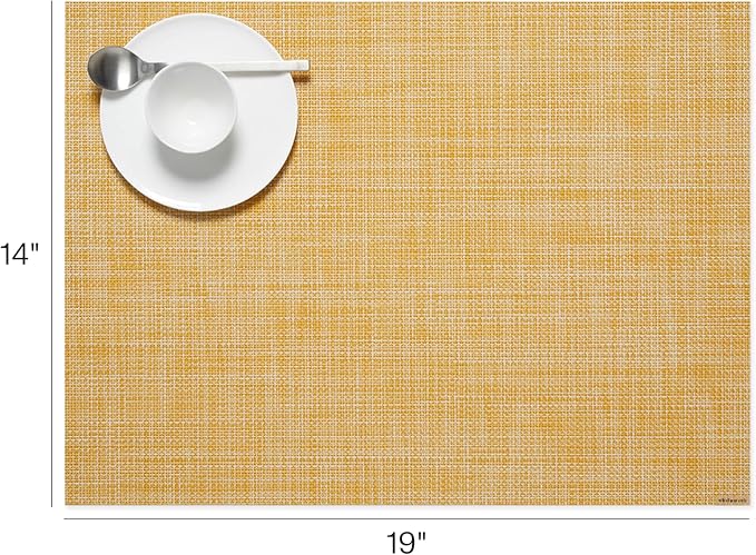 Chilewich Mini Basketweave Placemats, Woven Rectangle Placemats Set of 4 | Easy Care Woven Tabletop Textiles, Indoor/Outdoor, Ochre, 19" x 14"