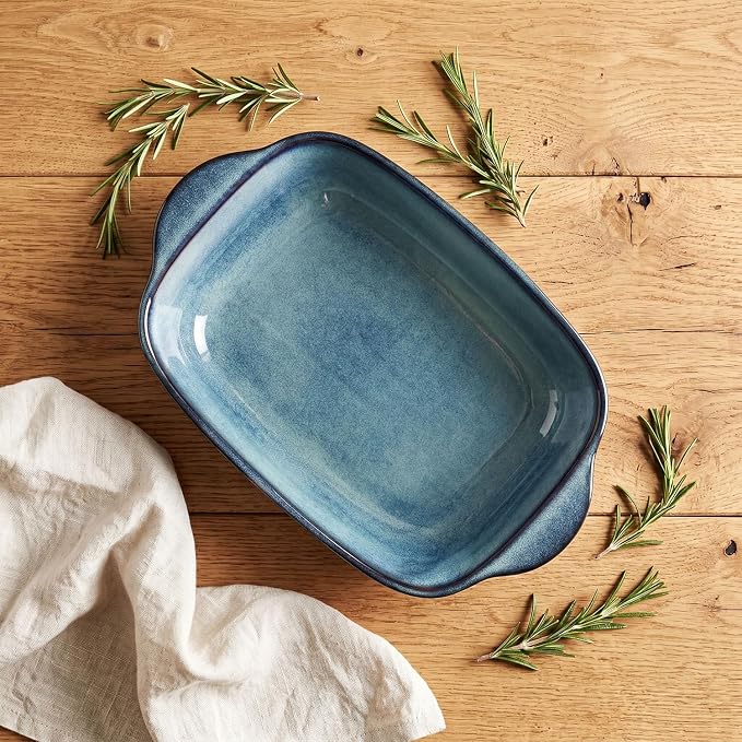 10.0 x 6.5-inch baking pan, 33.8 ounces, rectangular baking pan, ceramic baking pan, cake pan with handle, suitable for lasagna, roasting vegetables/meats, kitchen, dining room, hazy green.