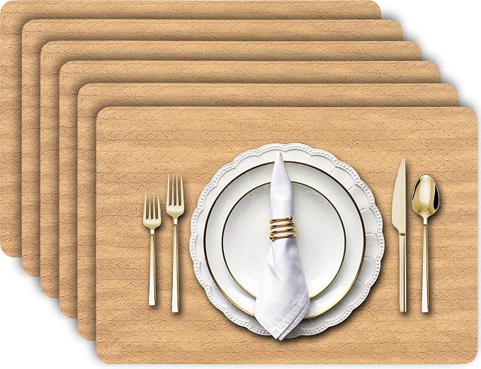 Aofmee Faux Leather Placemats Set of 6 - Waterproof - Wipeable - Washable - Heat Resistant - Anti Slip Stain Resistant Kitchen Dining Table Place Mats, Suitable for Indoor & Outdoor Use, Easy to Clean