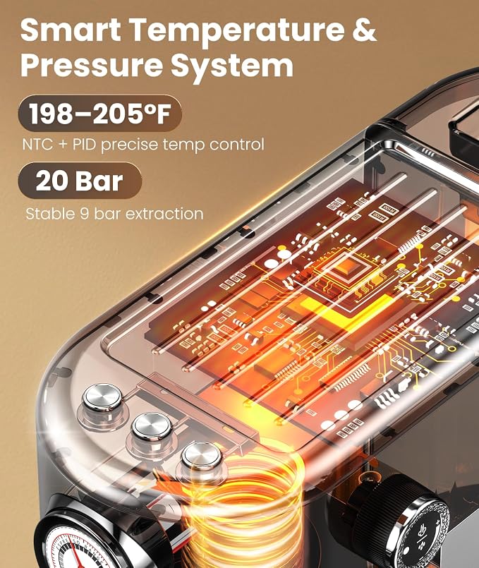 atatix Espresso Machine with Milk Frother, 20 Bar Pressure Espresso Maker | with 44OZ Removable Tank, Compact Stainless Steel Coffee Machine for Home, Office, Latte, Cappuccino, Macchiato, Silver