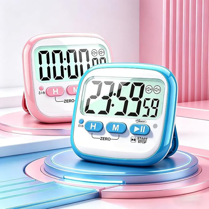 2 Pack Classroom Timers for Kids Teachers, Magnetic Countdown Digital Kitchen Timer for Cooking, Study, Exercise, Games, Time Mangement - Loud/Silent Mode - Battery Included