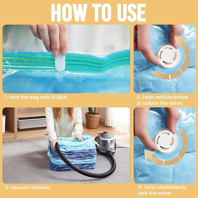 TAILI Vacuum Storage Bags 4 Pack, Jumbo Cube (31x40x15 Inch), Blue | Extra Large Vacuum Seal Bags for Clothing, Beddings Comforters, Blankets, Pillows, No Pump Compression Cube