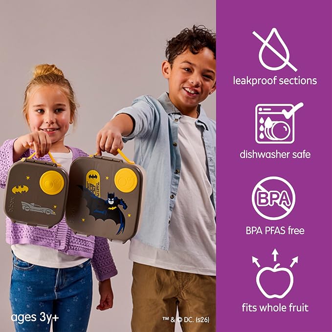b.box Batman Mini Lunch Box Kids, Snack Containers for Kids, 4.25 Cup | Bento Box for Kids, Perfect 1st Lunch Box, Lunch Containers, Leak Proof, Dishwasher Safe, BPA Free, PFAS Free, Ages 3+