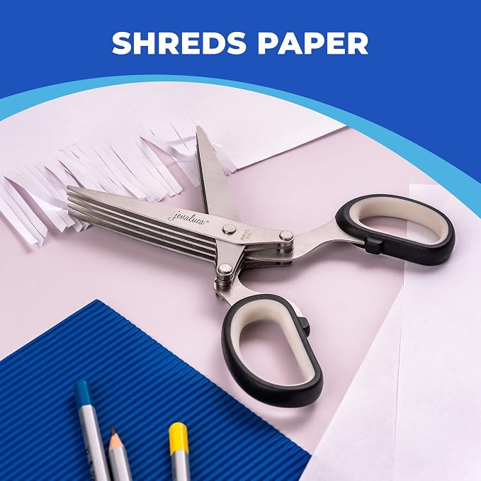 5-Blade Herb Scissors, Stainless Steel Kitchen Shears, Black | Cut & chop fresh herbs & leafy greens efficiently. Perfect salad scissors. Includes cleaning comb & safety cover.