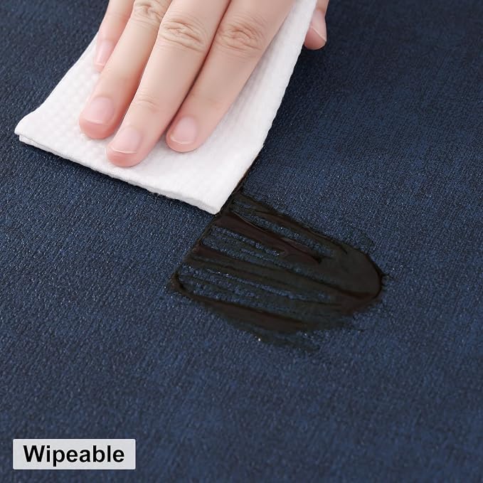 Round Faux Leather Placemat and Coaster 6 Packs, Washable Heat Resistant Dining Place Mats, Wipeable Double-Sided Table Mats for Indoor and Outdoor, Diameter 13 and 3.93 inch, Navy