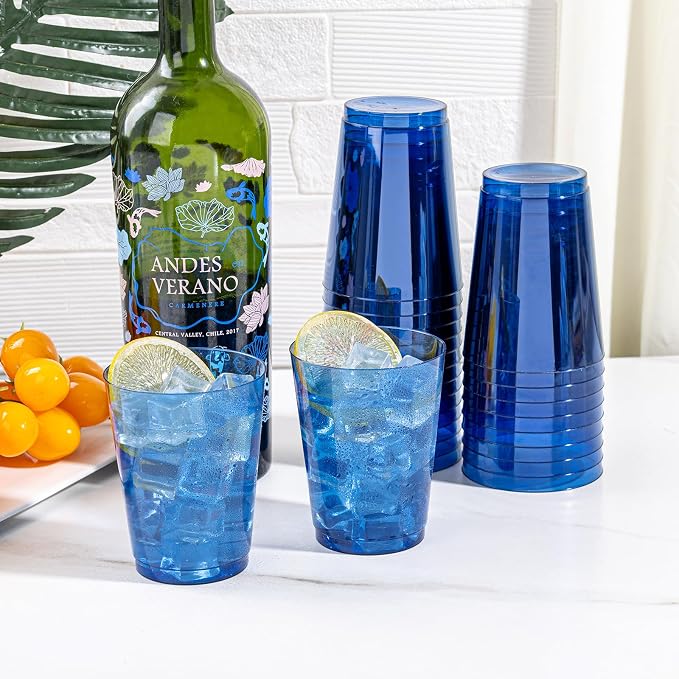 DaYammi 100 Pack Clear Blue Plastic Cups 10 Oz - Heavy Duty Blue Disposable Cups,blue Party cups Disposable Tumblers for Wedding,Birthday,Cocktails & Celebrations Reusable Drinking Glasses
