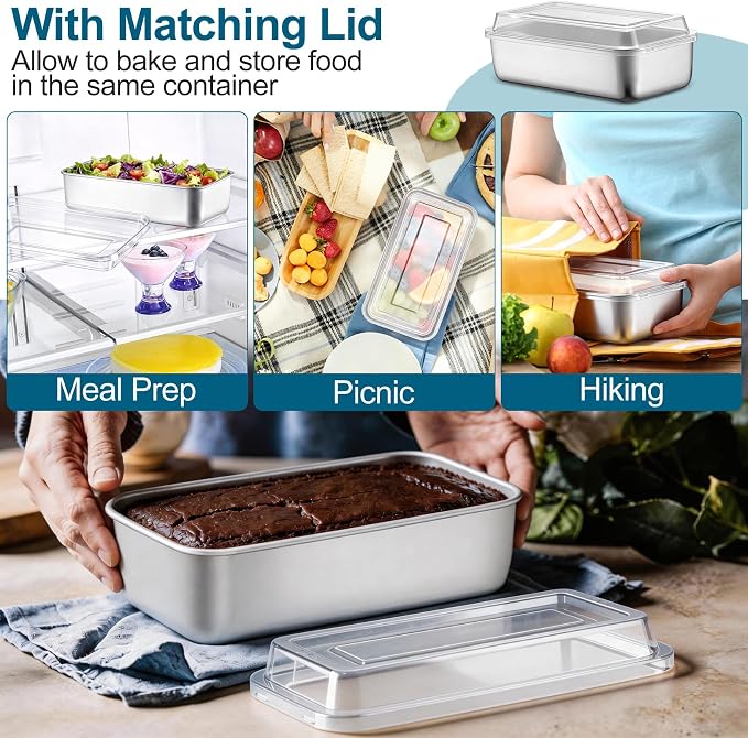 TeamFar Loaf Pan for Baking Bread, 9 x 5 Inch Bread Loaf Pan with Lid | Stainless Steel Meatloaf Pan Tin for Homemade Bread, Brownies, Meal Prep, Storage, Healthy & Dishwasher Safe