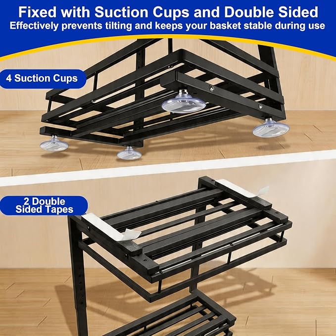 2-Tier Metal L-Shaped Pull-Out Under Sink Organizer, Black, 2 Pack | 2 complete sets; ball-bearing slides; 6-level height; no-drill setup