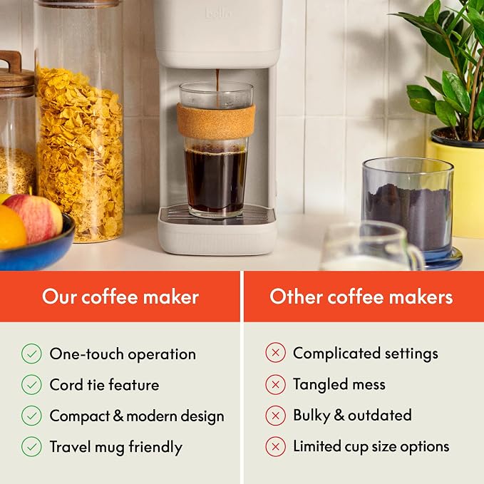 bella Single Serve Coffee Maker, K Cup & Coffee Ground Compatible, Oatmilk