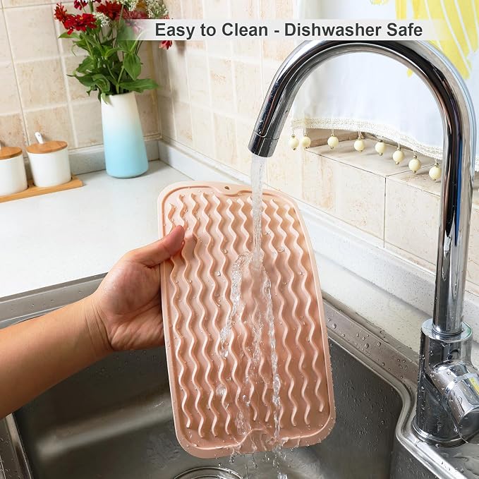 ZLR Silicone Sink Caddy & Sponge Holder, 6"x12", Peach Pink | Sink Organizer for Soap, Sponge & Brush, Doubles as Bathroom Vanity Tray, Raised Lip, Non-Slip Food-Grade Silicone