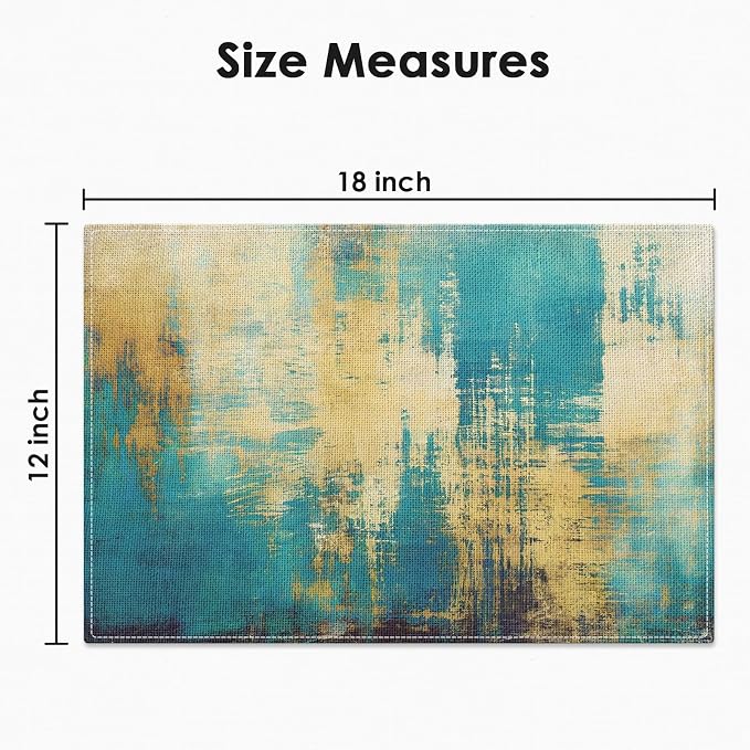 Emvency Farmhouse Placemats Set of 6, 12x18 Inch, Teal Modern Gold Blue | Farmhouse Modern Art Painting Table Mats for Outdoor Home Party Kitchen Dining Decoration