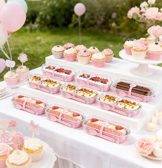 NPLUX Mini Cake Pans with Lids, 100 Pack Pink 6.8oz for Dessert Service | Works for crumble cups, panna cotta, custard and snack servings; single-base workflow helps limit dish handling.