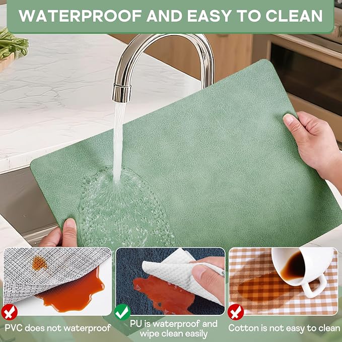 Faux Leather Placemats Set of 6 Heat Resistant Table Mats 17×12 Inch | Waterproof & Wipeable Place Mats Set of 6 Dual Sided Table Placemats for Kitchen Dining Indoor & Outdoor 43×30 CM Sage Green