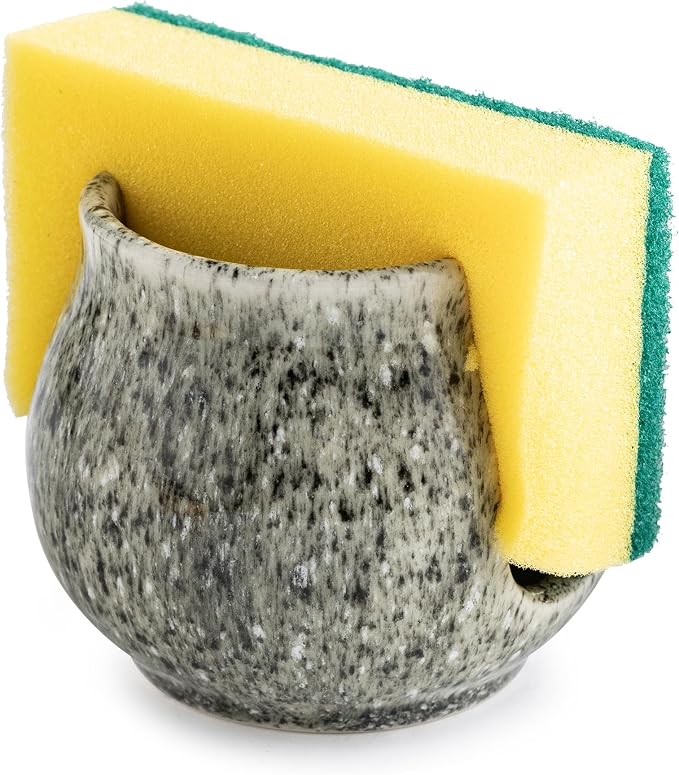 Zoeeker Sponge Holder, Ceramic Sponge Holder for Kitchen Sink Brush Holder | Cute Scrubby Caddy Organizer Sponge Dish Rack Kitchen Storage Organizer Sink Caddy for Bathroom Countertop, Special Gray