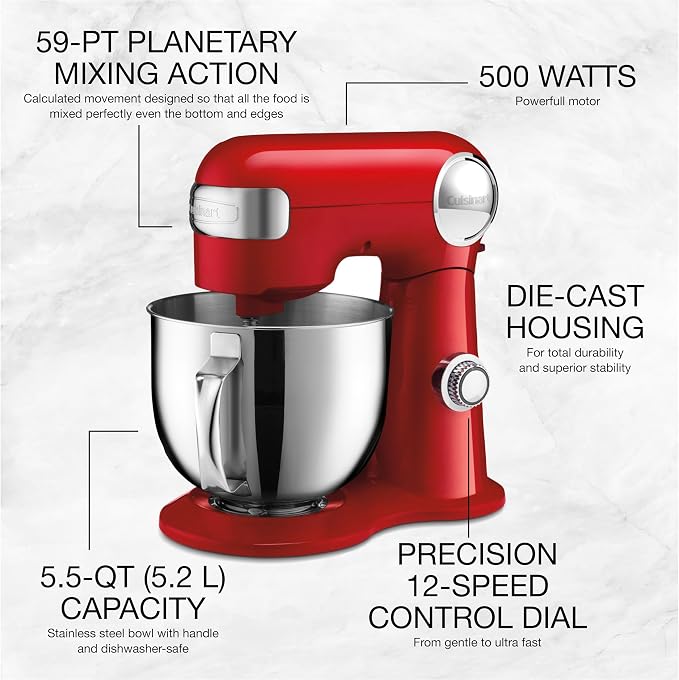 CUISINART SM-50R Precision Master 5.5 Qt (5.2L) Stand Mixer, Red