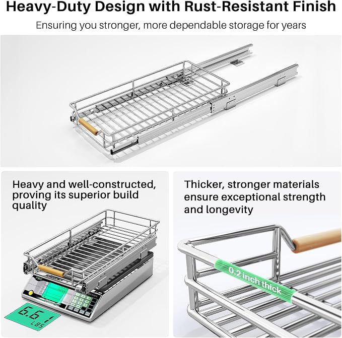 Pull out Cabinet Organizer, 9"W X 21"D, Heavy Duty Smooth Sliding Under Cabinet Shelves for Pots and Pans, Full-Extension Roll out Drawers, Slide out Organization for Home Kitchen Pantry
