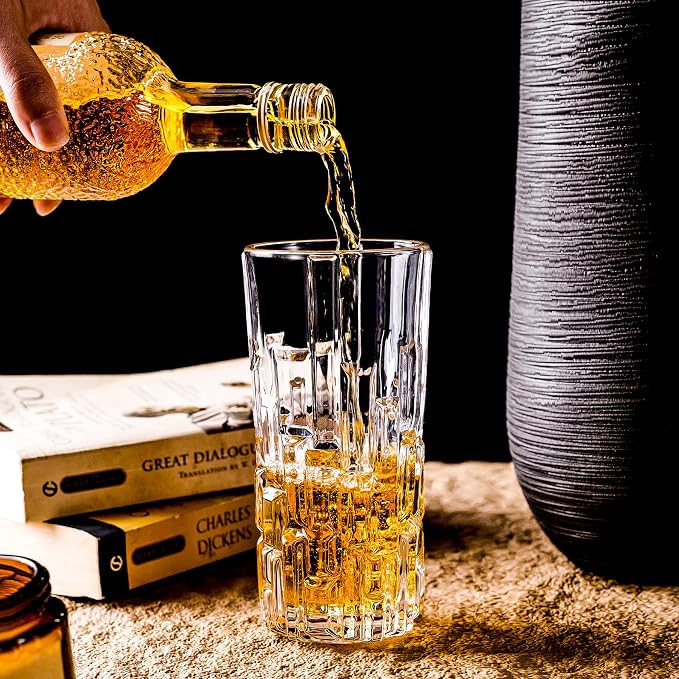 Highball Glasses Set of 6, Water Glasses, Collins Tall Beverage Cups Glassware for Drinks, Water, Beer, Soda, Cocktail 10 OZ
