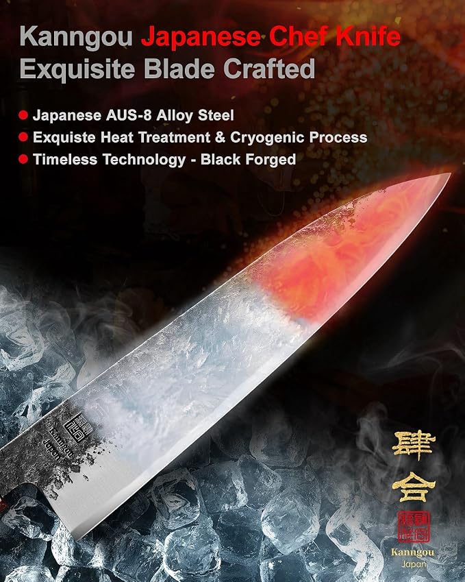 8.27 Inch Japanese Chef Knife, 210MM Black Forged Japanese Knife with Red Sandalwood and Eboy Wood Handle, Gyuto Chefs Knives with Premium Gift Box (WA Series)