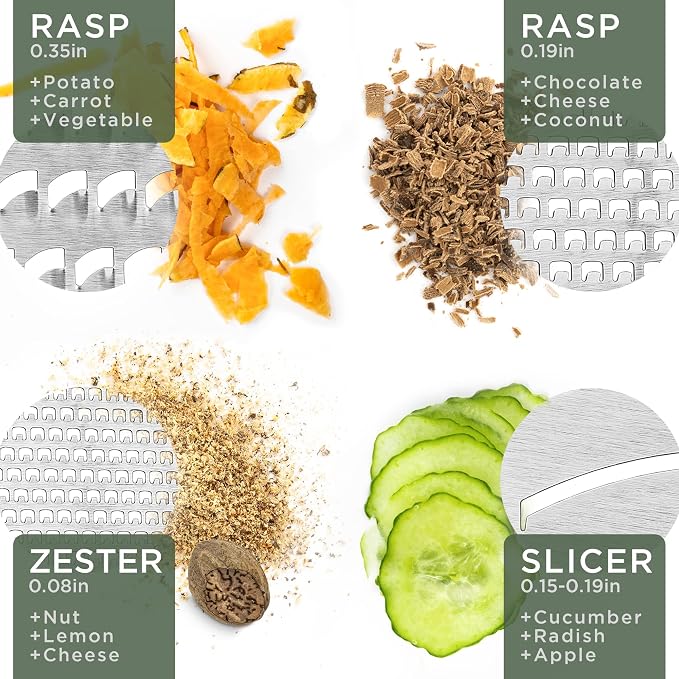 WALDWERK Premium Grater with Etched Stainless Steel Blades - Grater for Kitchen with Oak Wood Base - Box Grater with 4 Sides for Parmesan Cheese, Vegetables, Carrots, or Potatoes - Cheese Grater