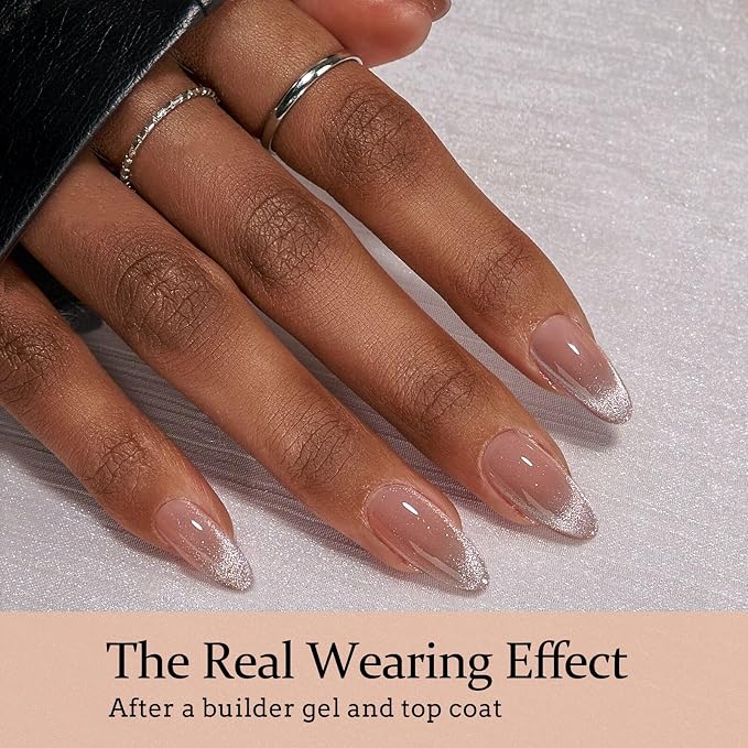 BTArtboxnails XCOATTIPS Cat Eye French Tip Press On Nails, M Almond, Brown | Lamp-Curable 4-Week Wear, Salon Quality Value at Home, Natural Nail Look, Easy-to-Apply for Beginners, 150ct Nail Tips Only