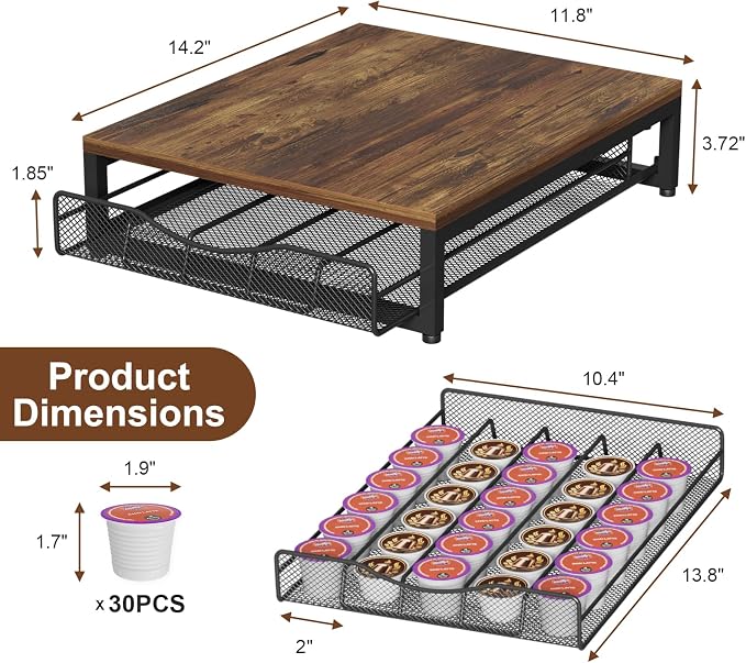 VyGrow Coffee Pod Holder For Counter, Wooden K Cup Holder with Single Layer Sliding Drawer, Large Capacity Coffee Pod Storage for Coffee Station, Home, Office, Kitchen