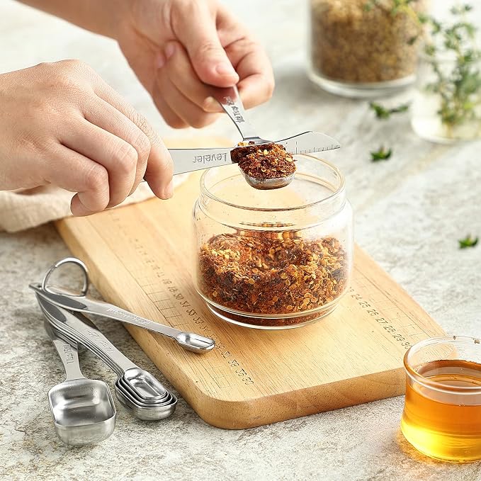 Spring Chef Stainless Steel Measuring Cups and Spoons Set of 20 w/Leveler | Nesting Metal Measuring Cups for Kitchen & Rectangular Teaspoon & Tablespoon Measuring Spoons for Dry and Liquid Ingredients