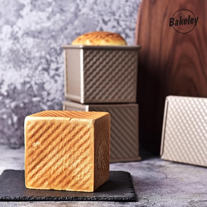 Mini Pullman Loaf Pan with Lid, 0.55Lb Non-Stick Rectangle Flat Toast Box for Oven Baking (Champagne Gold)