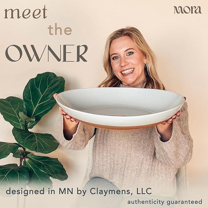 MORA Ceramic Large Serving Bowls- Set of 2 Oval Platters for Entertaining. Modern Kitchen Dishes for Dinner, Fruit, Salad, Turkey, etc. Oven and Dishwasher Safe, 110/80 oz, 16" / 14.6" - Earl Grey