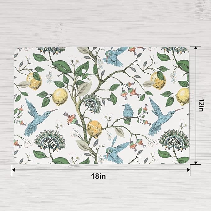 QIYI Leather Placemats Set of 6, 12"x18" Waterproof Table Mats, Hummingbird | Faux Leather, Heat Resistant, Anti Slip, Wipeable Place Mats for Kitchen Dinning, Party Table Décor, Vintage Lemon Trees