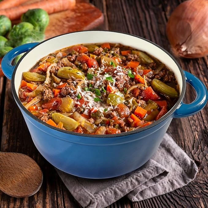 Enameled Cast Iron Dutch Oven with Lid, 3 Quart Heavy Duty Cookware Pot with Dual Handles for Bread Baking, Braising, Stews, Roasting and Oven Safe, Blue