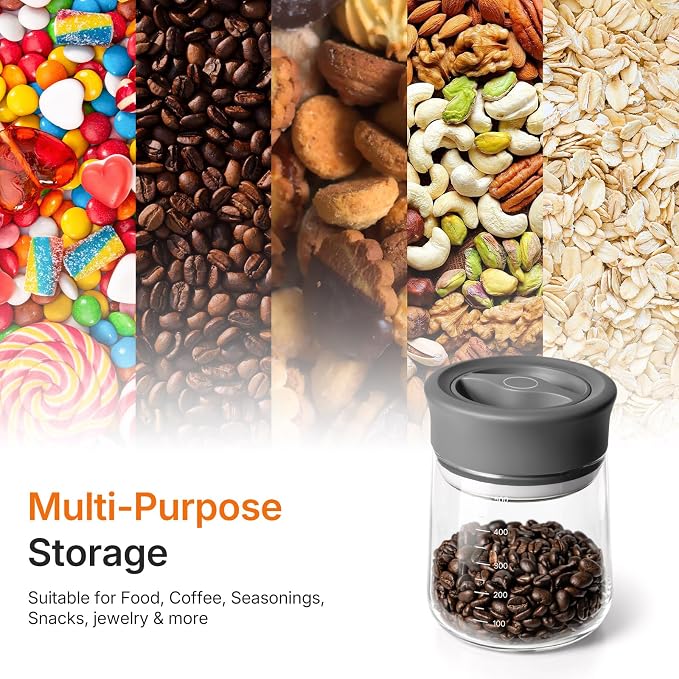 2-Pack 17oz Glass Jar with Airtight Lid, Twist-to-Lock Freshness, Easy Open | Wide Mouth Food Canisters with Silicone Ring, Easy Clean, Clear Borosilicate Jar for Coffee Grounds, Creamer, Candy, Sugar