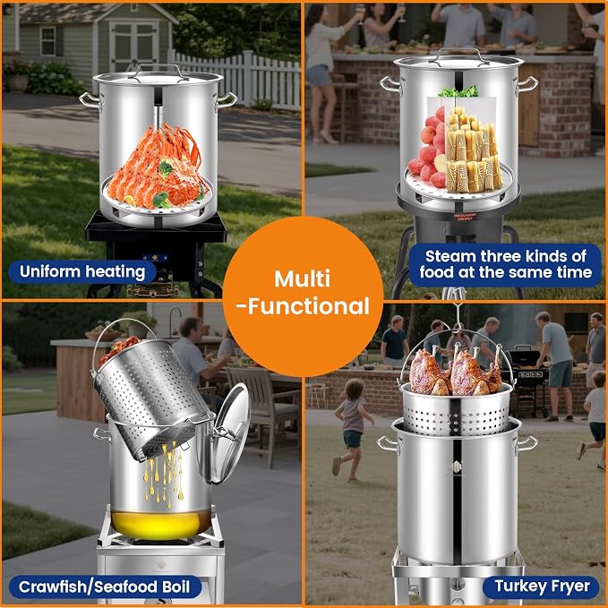 ARC 52QT Stainless Steel Stockpot for Crab Seafood Boiler w/Basket, 13Gal | Outdoor Cooking Pot w/Steamer Rack-Divider-Lift Hook-Tube For Crawfish Lobster Shrimp Boiling-Turkey Fryer and Tamales Steam