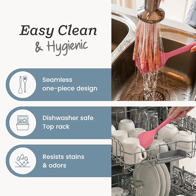 Starpack Flip and Whip Silicone Baking Utensils Set (5-Piece) - LFGB Non Toxic, 600°F Heat Resistant, BPA-Free - Whisk and Rubber Spatula Set with Pastry Brush - Dishwasher Safe, Nonstick Earthy Pink