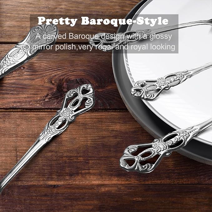 Runfly Gorgeous Retro Royal Silver Stainless Steel 20-Piece Flatware Set | Silverware Set for 4, Anti-rust Cutlery Set Utensils Kitchen Including Fork Spoon and Knife