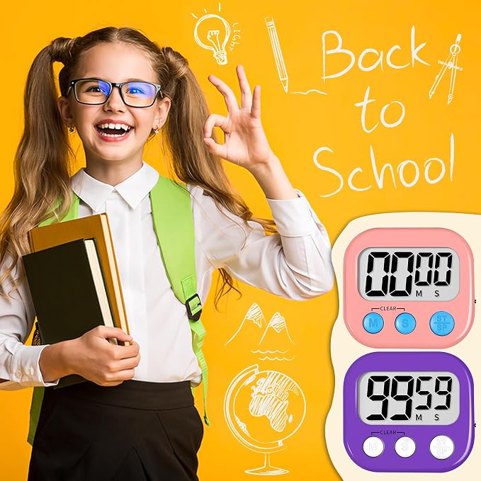 ZILLEEN Classroom Timer for Kids Teachers 2 Pack Digital Timers Pur Pk | Strong Magnetic, Large Screen, Big Button, Teacher Classroom Must Haves Kitchen Timers for Cooking Egg Exercise Study