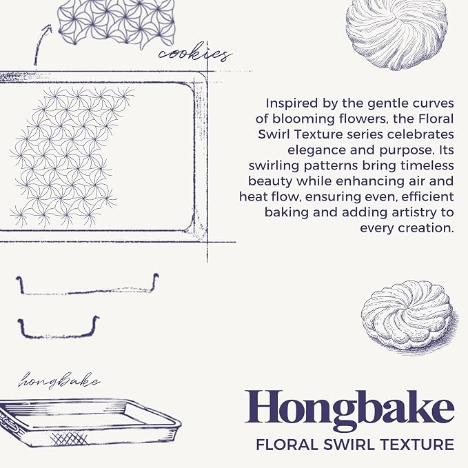Nonstick Baking Sheet Pan Set of 3, Cookie Sheets for Oven, Non-Toxic, Blue | Half, Quarter & Jelly Roll Pans, Floral Swirl Texture, Heavy-Duty 0.8mm Carbon Steel, Even Heat Distribution