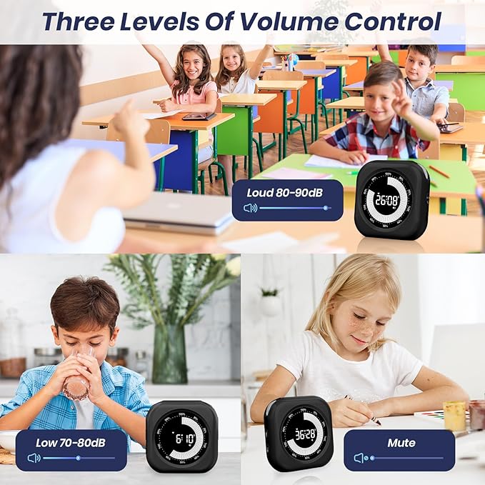 PERSUPER Visual Timer for Kids, Rechargeable 10-Hour Count Up/Down Timer | with 3 Brightness Display, 3 Volume Levels and Magnetic, Homeschool Study Tool, Large Digital Timers for Kitchen, Classroom