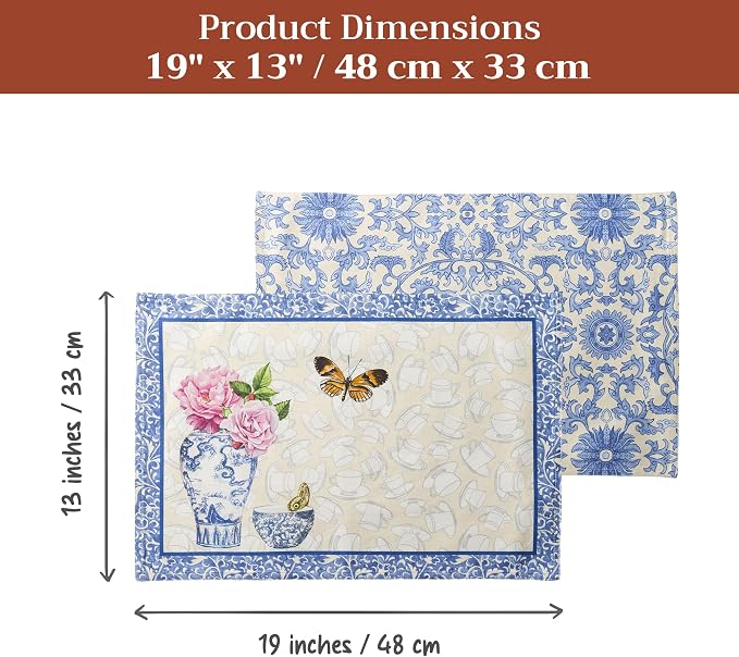 Maison d' Hermine Placemats Set of 4 Reusable 100% Cotton (13"x19") | Cloth Place Mats Washable Table Mats for Kitchen Dining Party Wedding Hotel Home Restaurant Spring Summer - Canton