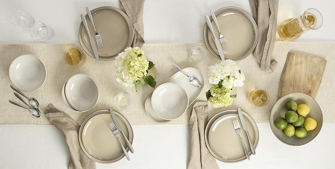 Oneida Organic Shades Oatmeal Stoneware 2-Piece Serving Platter Set | dishwasher safe, microwave safe | includes platter and serving bowl | 44oz, food tray, gift for women
