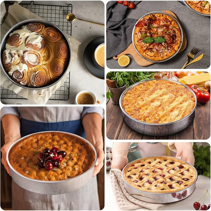 LIANYU 9 Inch Round Cake Pan Set of 3, Stainless Steel Layer Deep Cake Pan | Metal Baking Tins Mold, Perfect for Brownie Lasagna, Dishwasher & Oven Safe, Non-stick, Mirror Polish