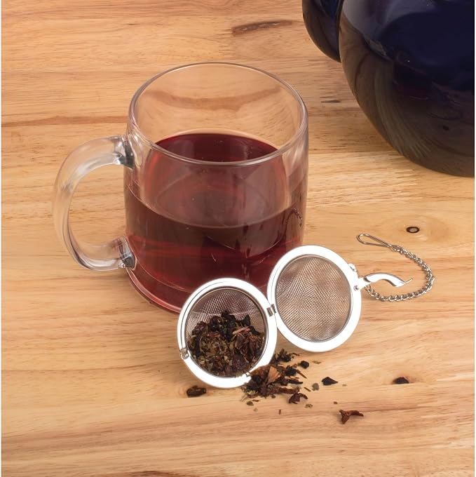 HIC Kitchen Mesh Ball Tea Infusers, 18/8 Stainless Steel Mesh For Loose Leaf Tea and Mulling Spices, Set of 2, 2-Inch
