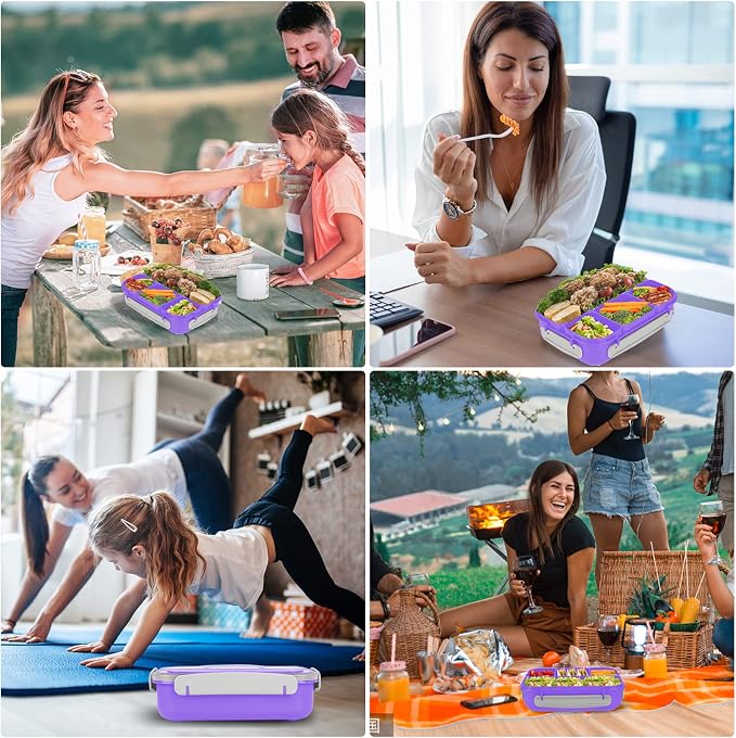 Bento Box for Kids 1300ML with 4 Compartment & Food Picks Cake Cups, Purple | Lunch Box Containers for Adults/Kids/Toddler, Leak-Proof, Microwave/Dishwasher/Refrigerator Safe, BPA Free