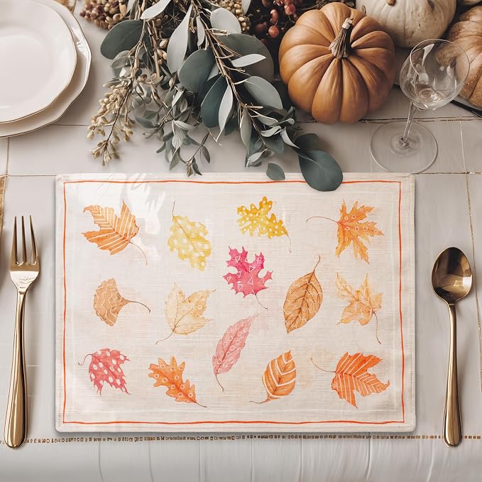 Maison d' Hermine Placemats Set of 4 Reusable 100% Cotton (13"x19") | Cloth Place Mats Washable Table Mats for Kitchen Dining Party Wedding Hotel Home Thanksgiving Christmas - Colours Of Autumn