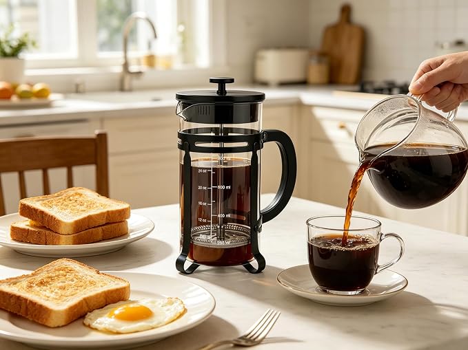 French Press Coffee Maker 34oz, Glass Coffee Press With Extra Filter-Black | Thickened Glass Stainless Steel, for Coffee, Cold Brew,Tea & Cocoa